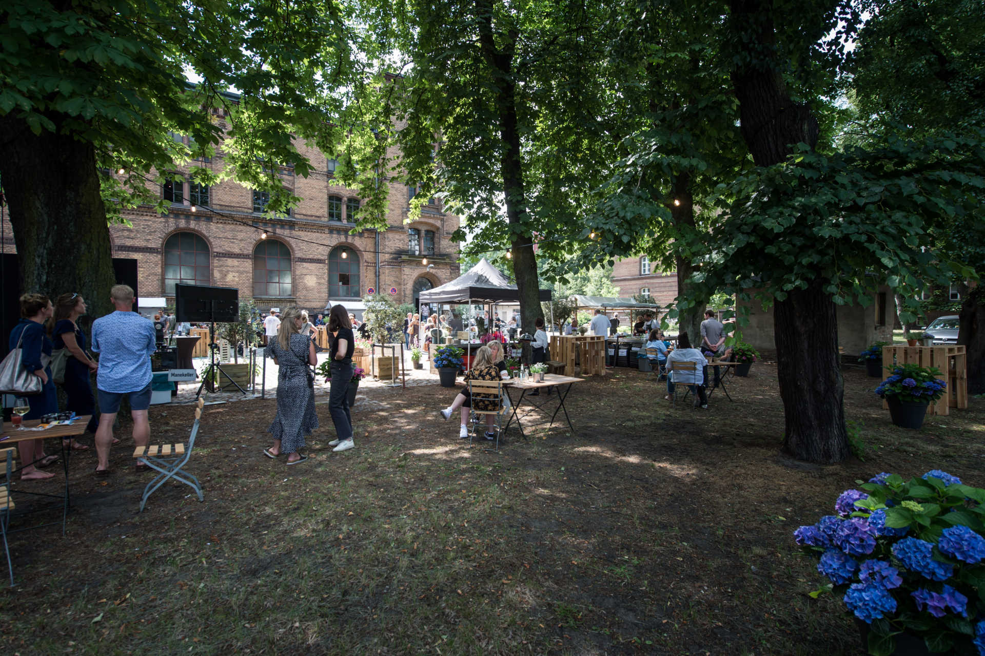 Außenbereich mit Grünfläche während eines Sommerfestes